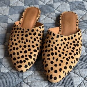 Madewell Tan and Black Spotted Mules